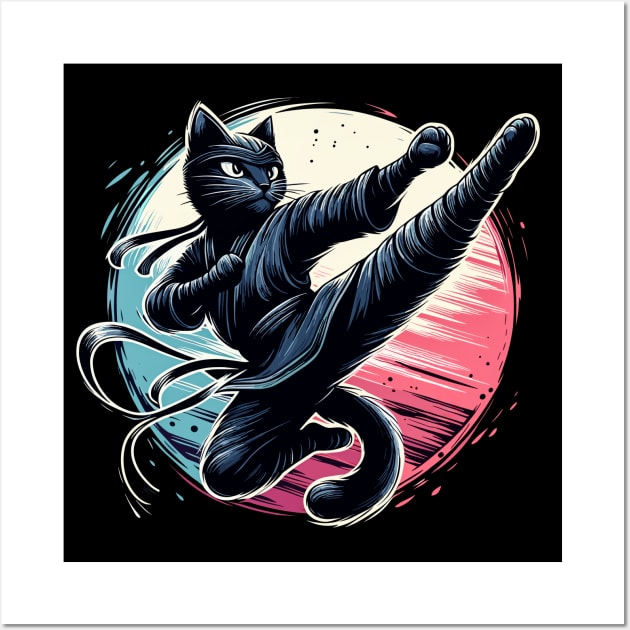 Ninja Cat Jump Kick Wall Art by Genbu